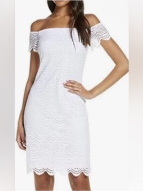 Lilly Pulitzer Jade Scalloped Shell Dress White Size Medium PTP 17”-19”